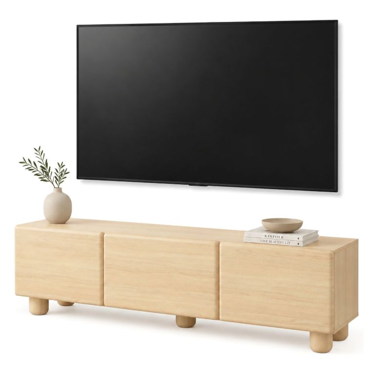 Mobile Porta tv Marrone Rovere un Ripiano 3 Ante 150x38x47h cm, Angoli Arrotondati - Gareto