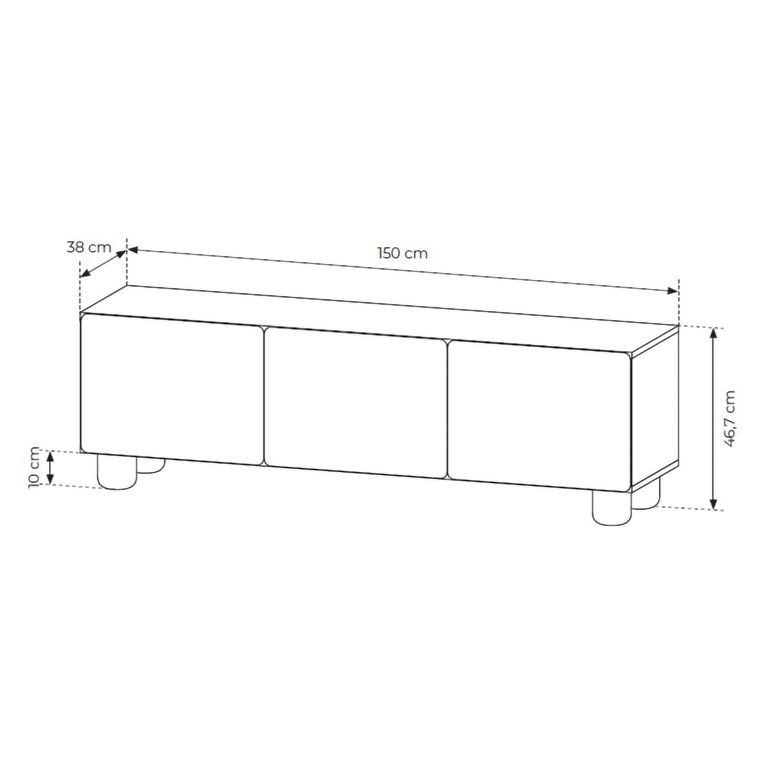 Mobile Porta tv Marrone Rovere un Ripiano 3 Ante 150x38x47h cm, Angoli Arrotondati - Gareto