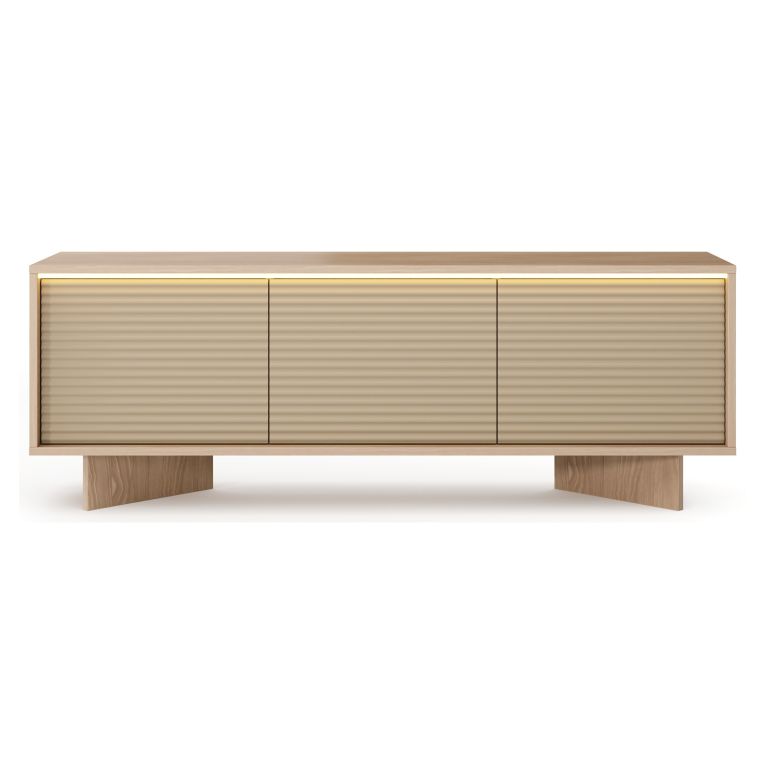 Mobile Porta tv Marrone Rovere un Ripiano 3 Ante 154x40x54h cm, Ante Effetto Rigato con led - Kamele