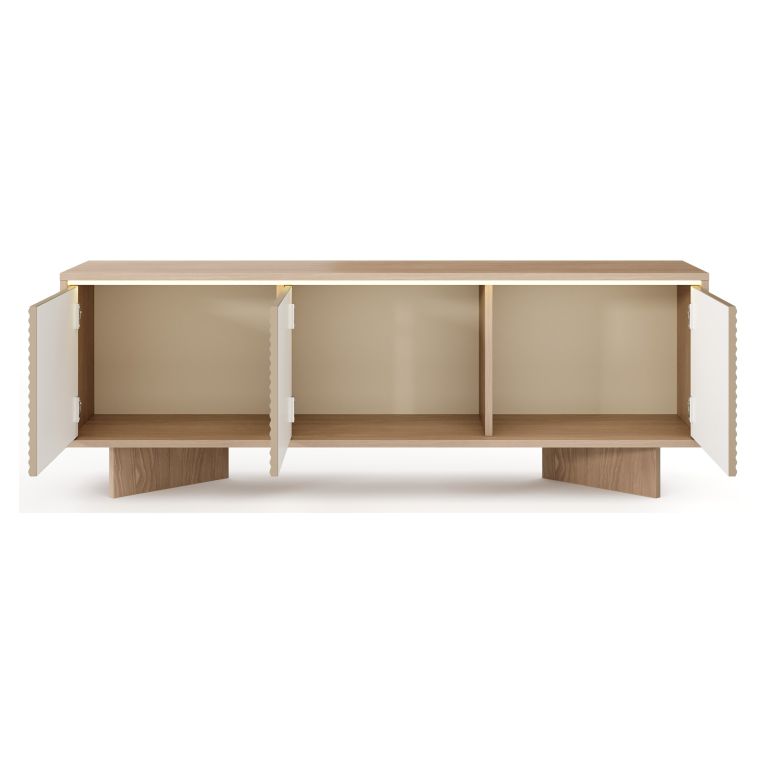Mobile Porta tv Marrone Rovere un Ripiano 3 Ante 154x40x54h cm, Ante Effetto Rigato con led - Kamele