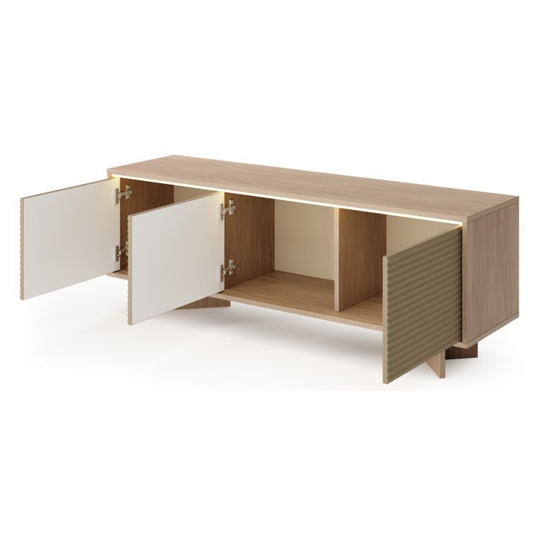 Mobile Porta tv Marrone Rovere un Ripiano 3 Ante 154x40x54h cm, Ante Effetto Rigato con led - Kamele