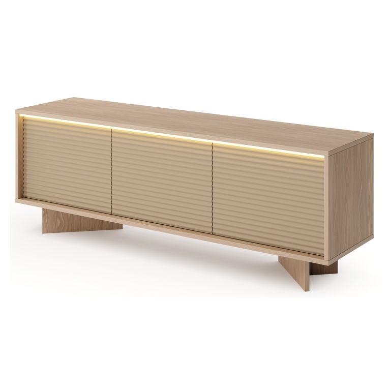 Mobile Porta tv Marrone Rovere un Ripiano 3 Ante 154x40x54h cm, Ante Effetto Rigato con led - Kamele