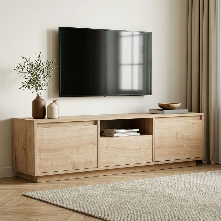 Mobile Porta tv Marrone Rovere un Ripiano 3 Ante 160x30x42h cm, 4 Vani - Morrigan