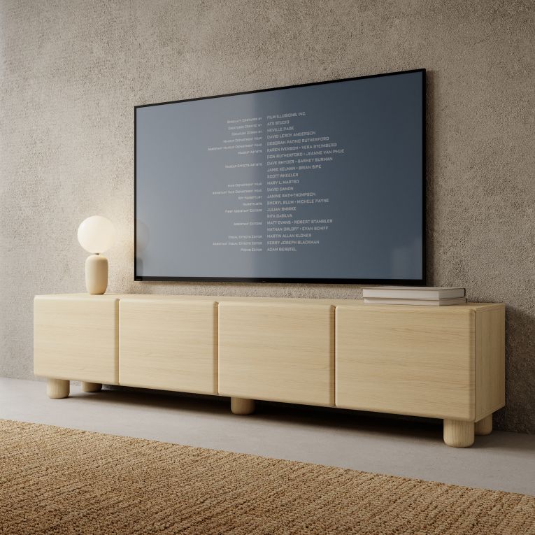 Mobile Porta tv Marrone Rovere un Ripiano 4 Ante 200x38x47h cm, Angoli Arrotondati - Kaleriha