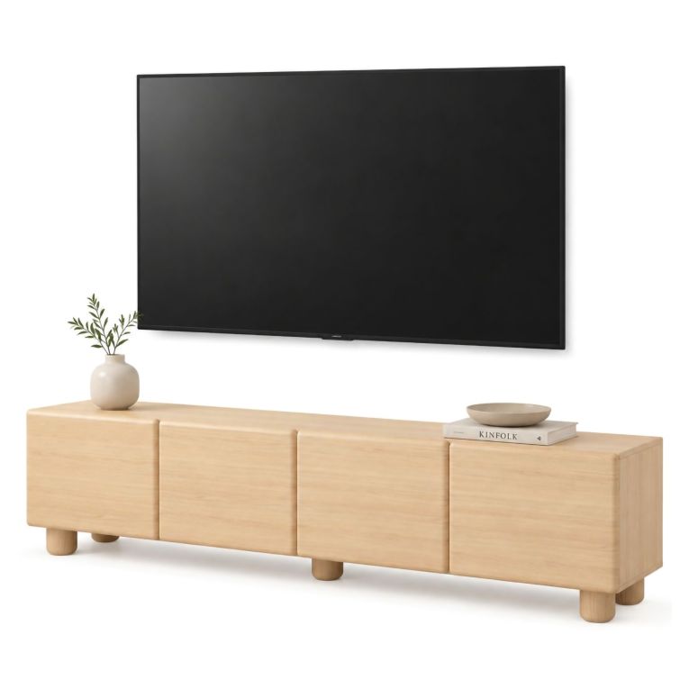 Mobile Porta tv Marrone Rovere un Ripiano 4 Ante 200x38x47h cm, Angoli Arrotondati - Kaleriha
