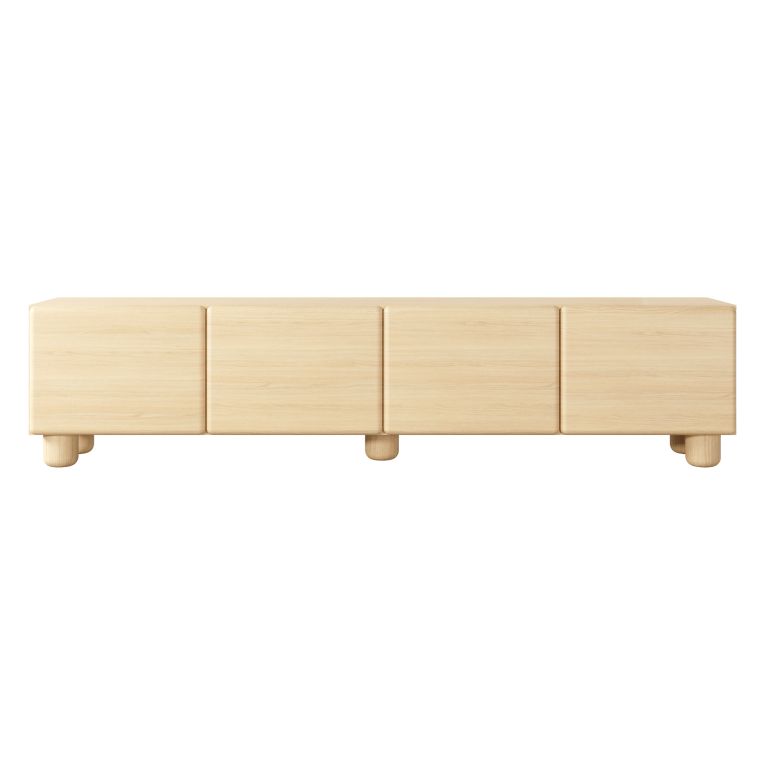 Mobile Porta tv Marrone Rovere un Ripiano 4 Ante 200x38x47h cm, Angoli Arrotondati - Kaleriha