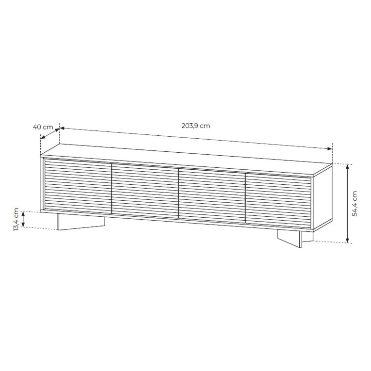 Mobile Porta tv Marrone Rovere un Ripiano 4 Ante 204x40x54h cm, Ante Effetto Rigato con led - Kame