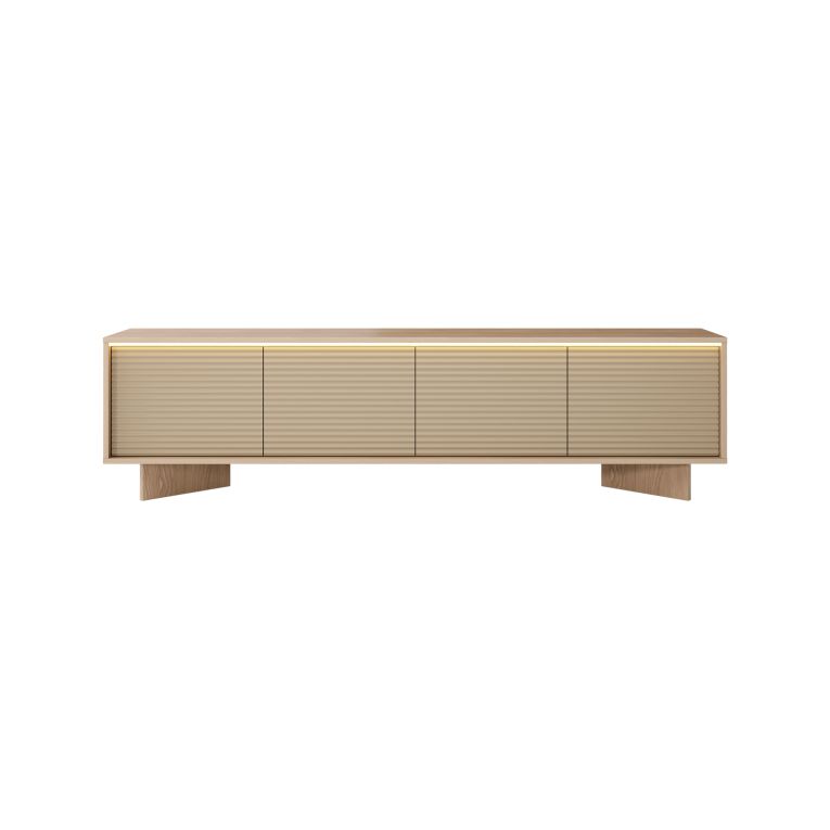 Mobile Porta tv Marrone Rovere un Ripiano 4 Ante 204x40x54h cm, Ante Effetto Rigato con led - Kame