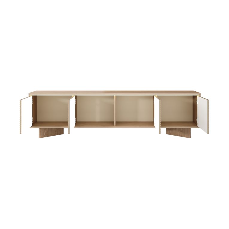 Mobile Porta tv Marrone Rovere un Ripiano 4 Ante 204x40x54h cm, Ante Effetto Rigato con led - Kame