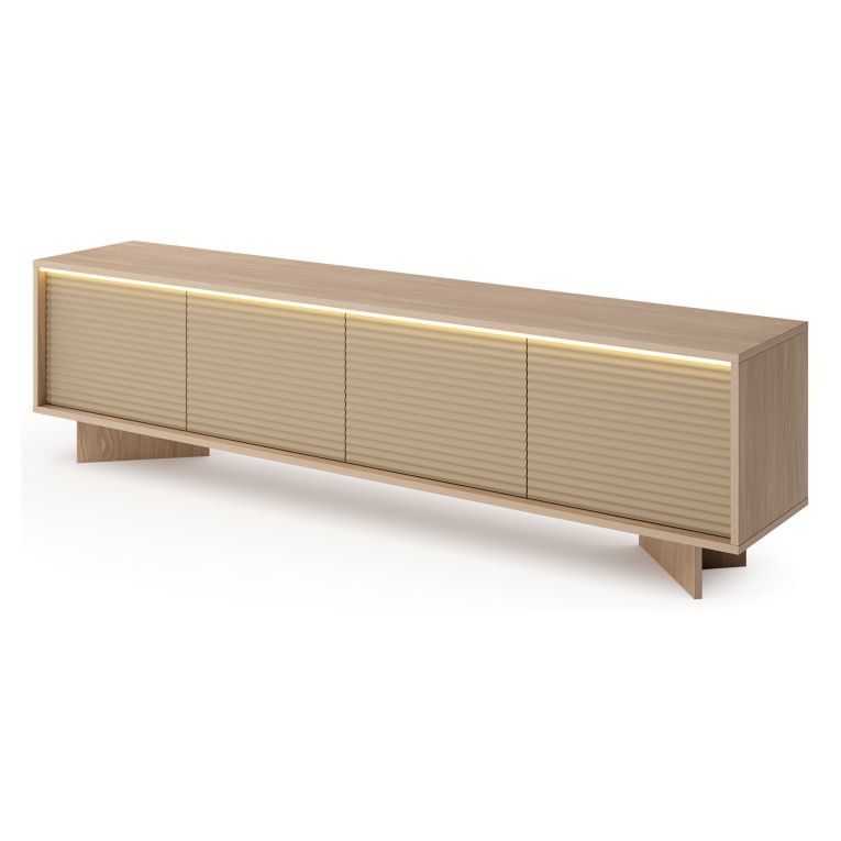 Mobile Porta tv Marrone Rovere un Ripiano 4 Ante 204x40x54h cm, Ante Effetto Rigato con led - Kame