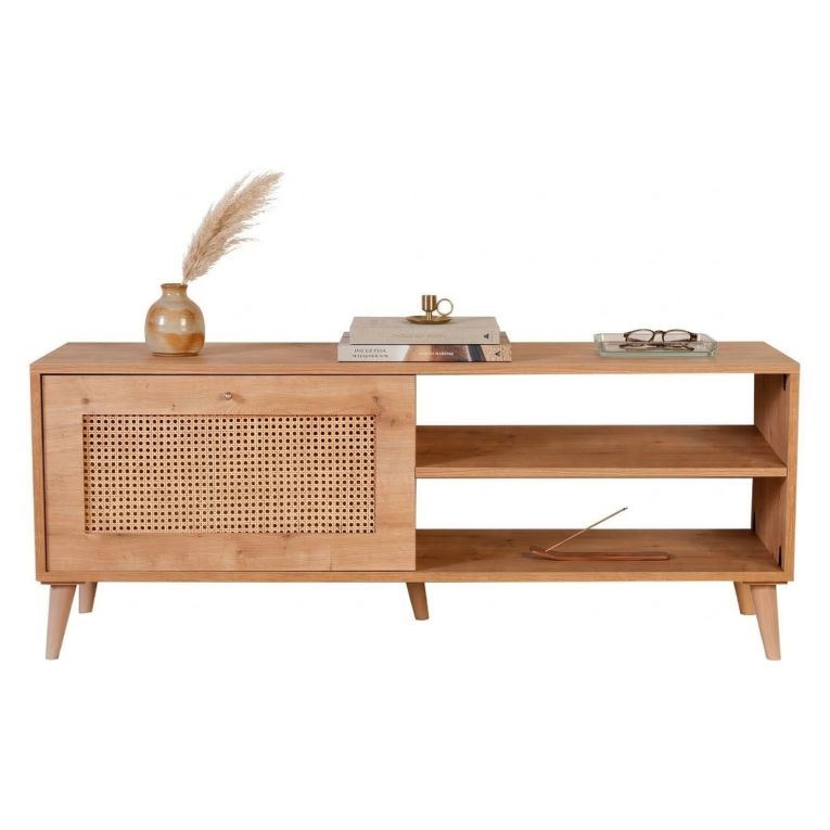 Mobile Porta tv Marrone Rovere un Ripiano Apertura a Ribalta 138x41x55h cm, Un'anta - Lauria