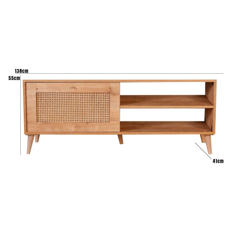 Mobile Porta tv Marrone Rovere un Ripiano Apertura a Ribalta 138x41x55h cm, Un'anta - Lauria