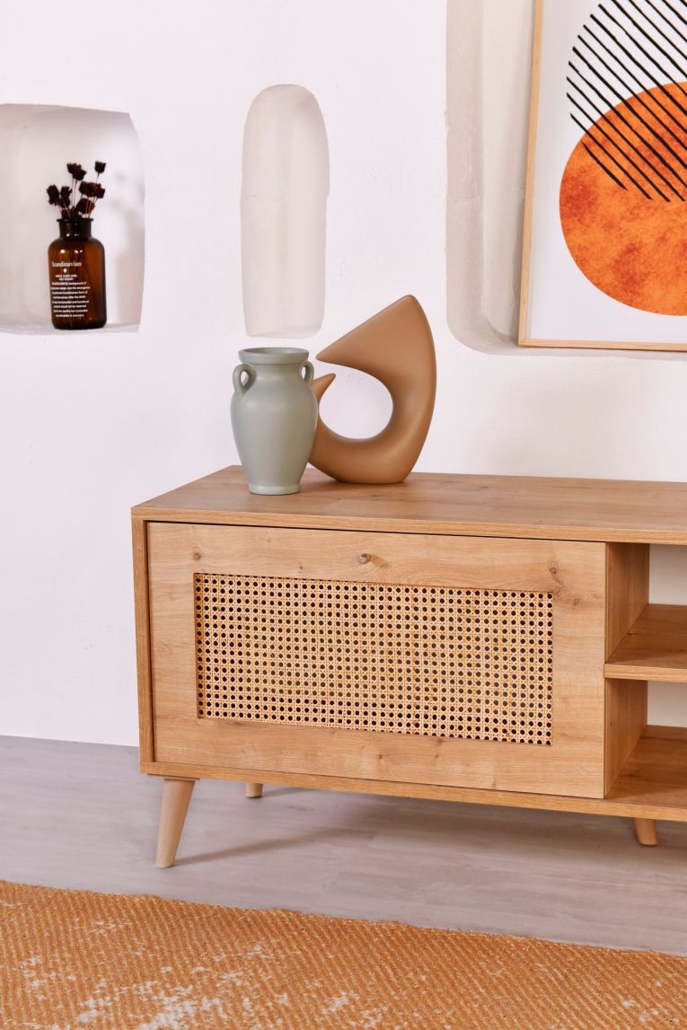 Mobile Porta tv Marrone Rovere un Ripiano Apertura a Ribalta 138x41x55h cm, Un'anta - Lauria