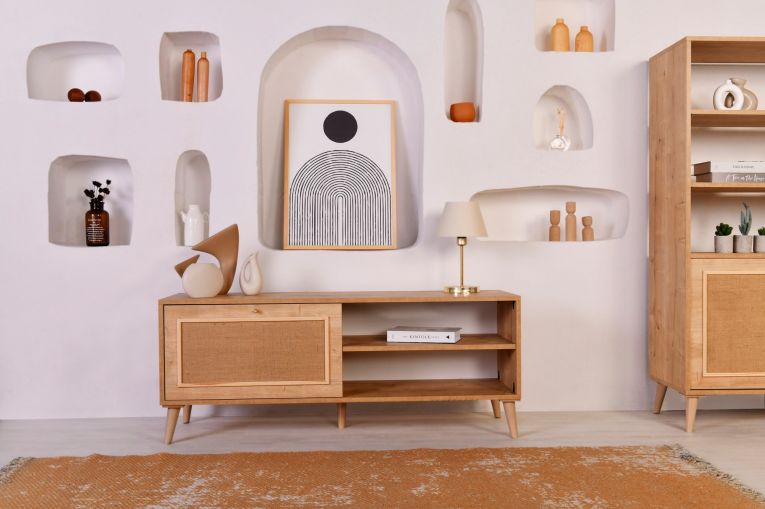 Mobile Porta tv Marrone Rovere un Ripiano Apertura a Ribalta 138x41x55h cm, Un'anta - Pesio
