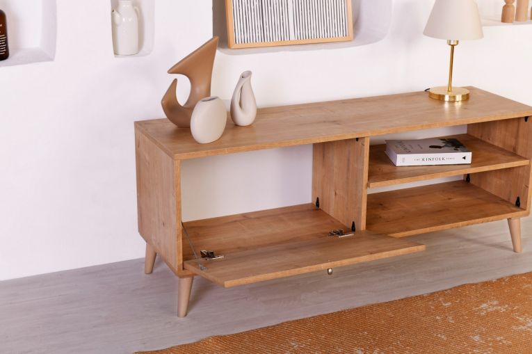 Mobile Porta tv Marrone Rovere un Ripiano Apertura a Ribalta 138x41x55h cm, Un'anta - Pesio