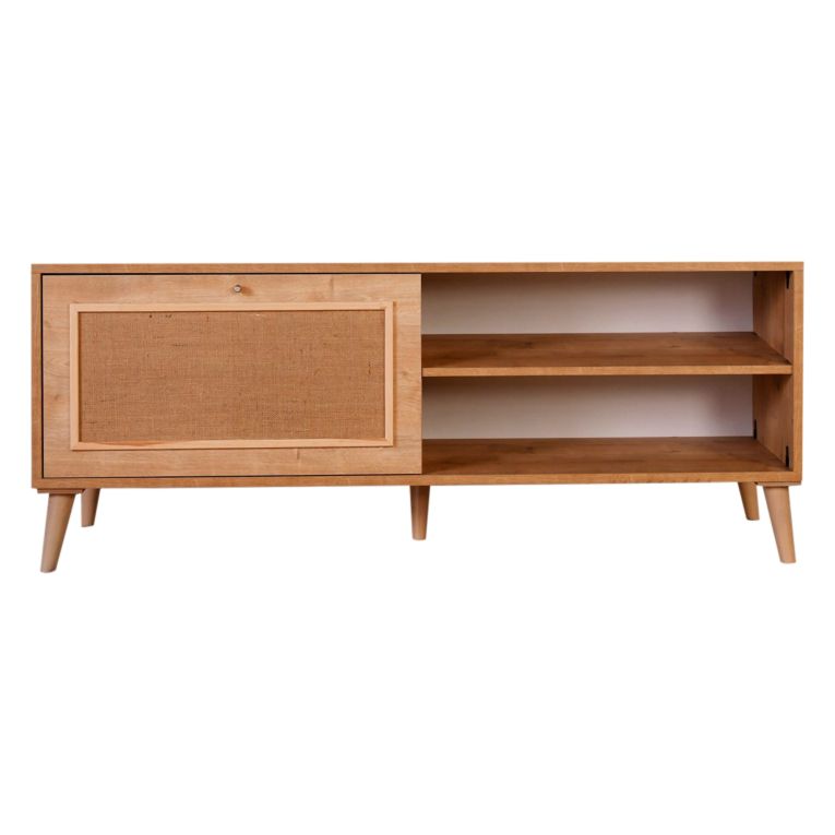 Mobile Porta tv Marrone Rovere un Ripiano Apertura a Ribalta 138x41x55h cm, Un'anta - Pesio