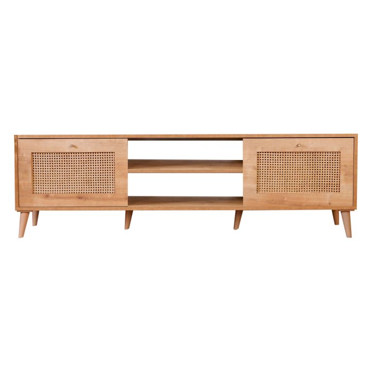 Mobile Porta tv Marrone Rovere un Ripiano Apertura a Ribalta 180x41x55h cm, 2 Ante - Grassano