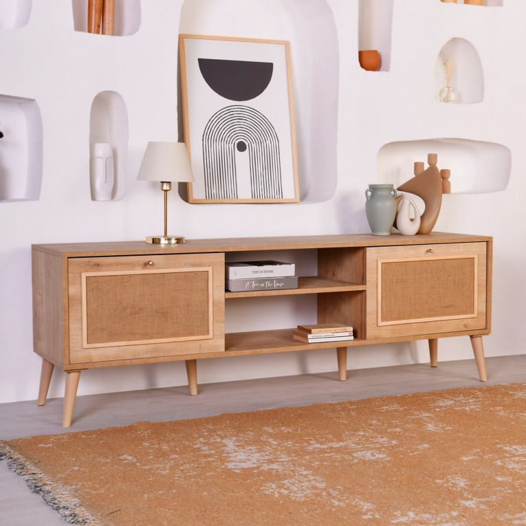 Mobile Porta tv Marrone Rovere un Ripiano Apertura a Ribalta 180x41x55h cm, 2 Ante - Leffe