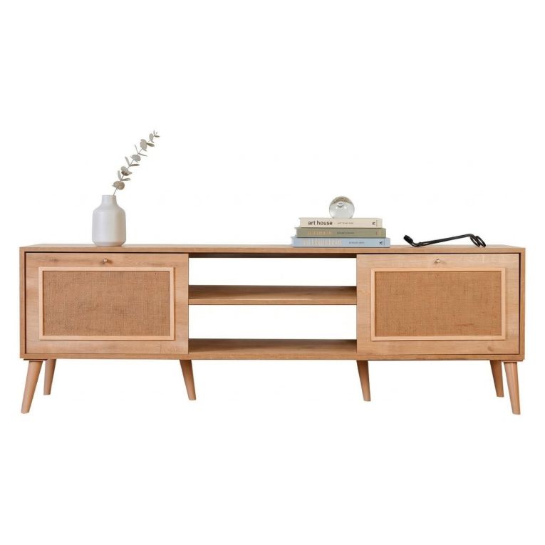 Mobile Porta tv Marrone Rovere un Ripiano Apertura a Ribalta 180x41x55h cm, 2 Ante - Leffe