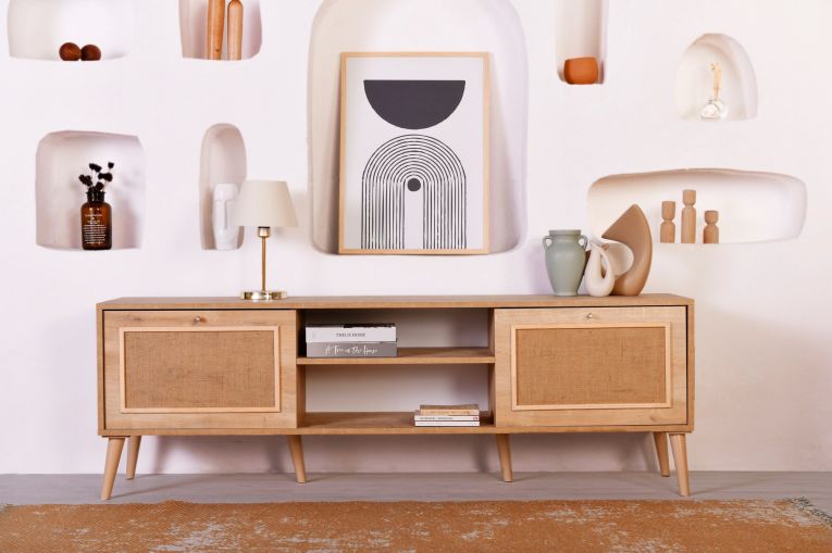 Mobile Porta tv Marrone Rovere un Ripiano Apertura a Ribalta 180x41x55h cm, 2 Ante - Leffe