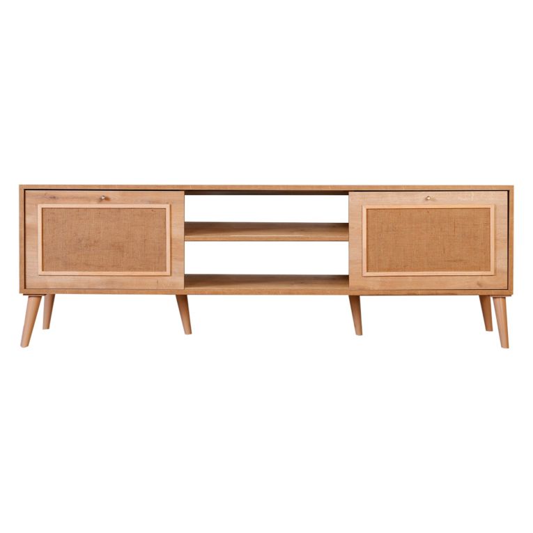 Mobile Porta tv Marrone Rovere un Ripiano Apertura a Ribalta 180x41x55h cm, 2 Ante - Leffe