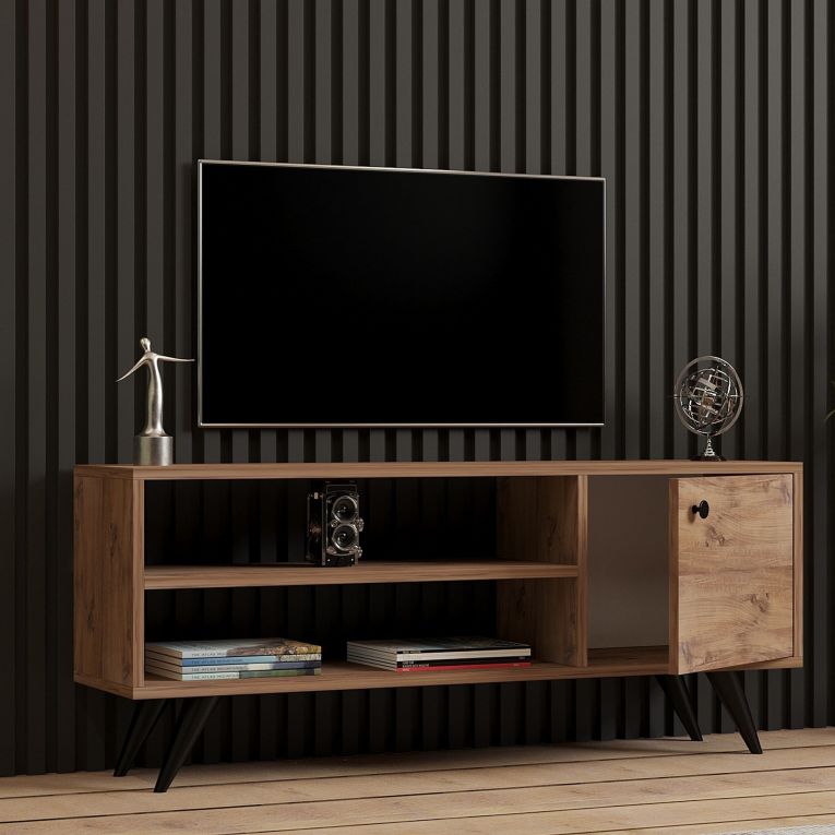 Mobile Porta tv Marrone Rovere un Ripiano Un'anta 120x29x50h cm, 3 Vani - Spinola