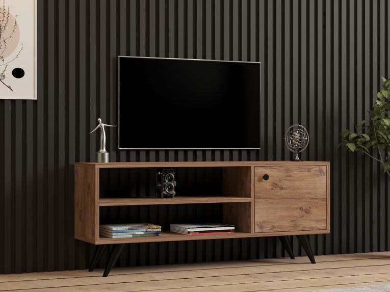 Mobile Porta tv Marrone Rovere un Ripiano Un'anta 120x29x50h cm, 3 Vani - Spinola