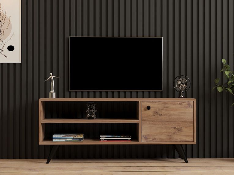 Mobile Porta tv Marrone Rovere un Ripiano Un'anta 120x29x50h cm, 3 Vani - Spinola