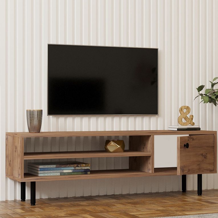 Mobile Porta tv Marrone Rovere un Ripiano Un'anta 120x30x38h cm, 3 Vani - Metomaha