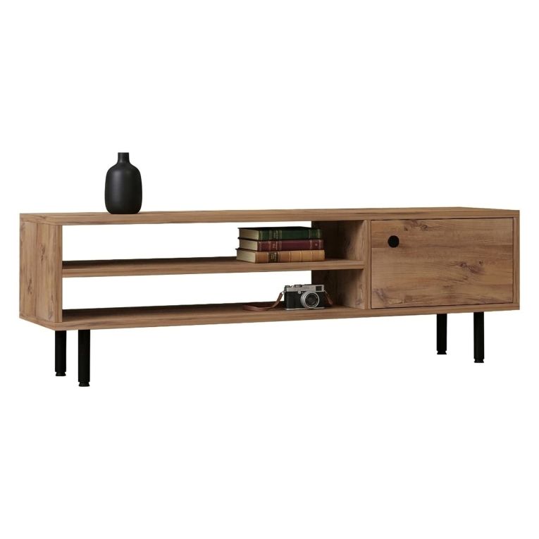 Mobile Porta tv Marrone Rovere un Ripiano Un'anta 120x30x38h cm, 3 Vani - Metomaha