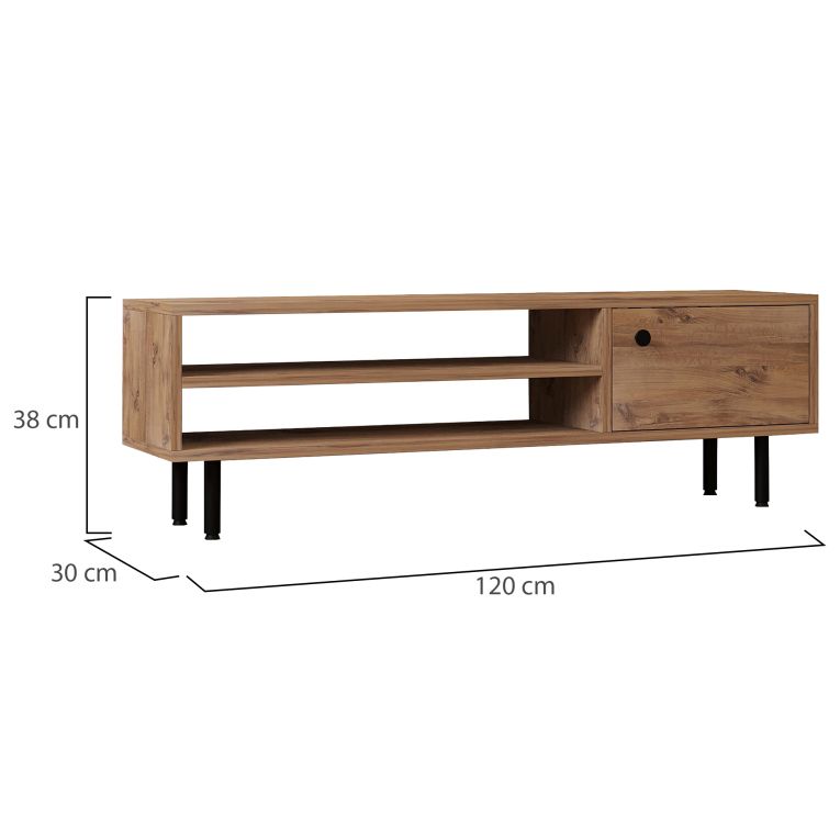 Mobile Porta tv Marrone Rovere un Ripiano Un'anta 120x30x38h cm, 3 Vani - Metomaha