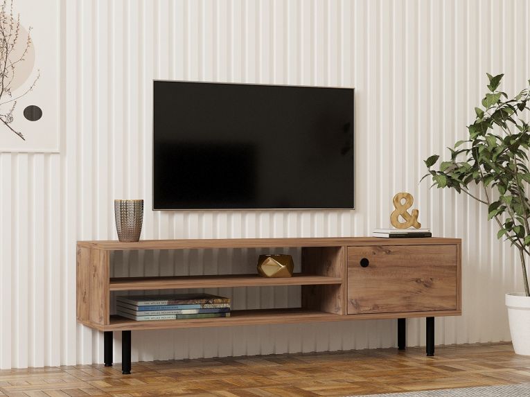 Mobile Porta tv Marrone Rovere un Ripiano Un'anta 120x30x38h cm, 3 Vani - Metomaha