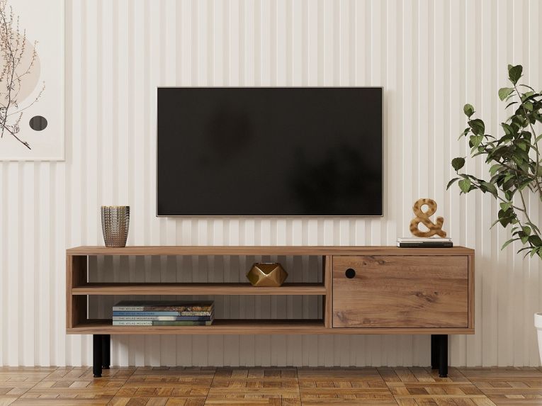 Mobile Porta tv Marrone Rovere un Ripiano Un'anta 120x30x38h cm, 3 Vani - Metomaha