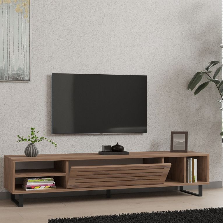 Mobile Porta tv Marrone Rovere un Ripiano Un'anta 160x40x35h cm, 5 Vani - Sovico
