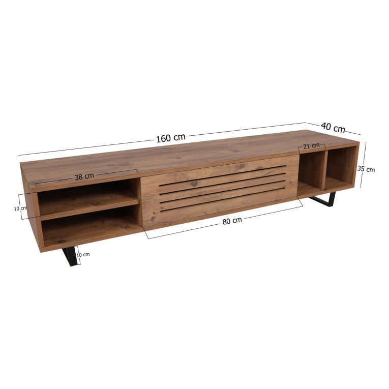 Mobile Porta tv Marrone Rovere un Ripiano Un'anta 160x40x35h cm, 5 Vani - Sovico