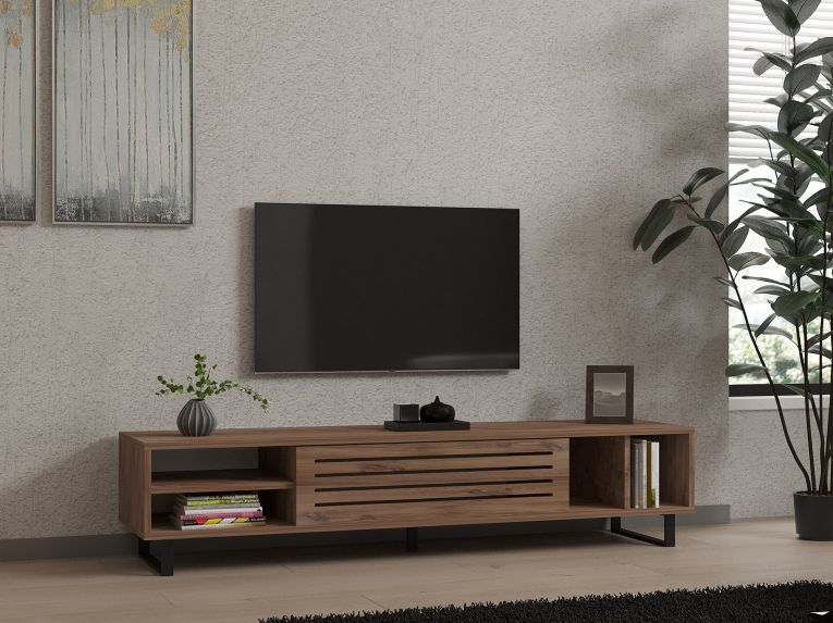 Mobile Porta tv Marrone Rovere un Ripiano Un'anta 160x40x35h cm, 5 Vani - Sovico