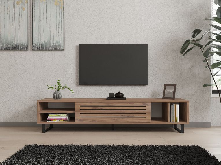Mobile Porta tv Marrone Rovere un Ripiano Un'anta 160x40x35h cm, 5 Vani - Sovico