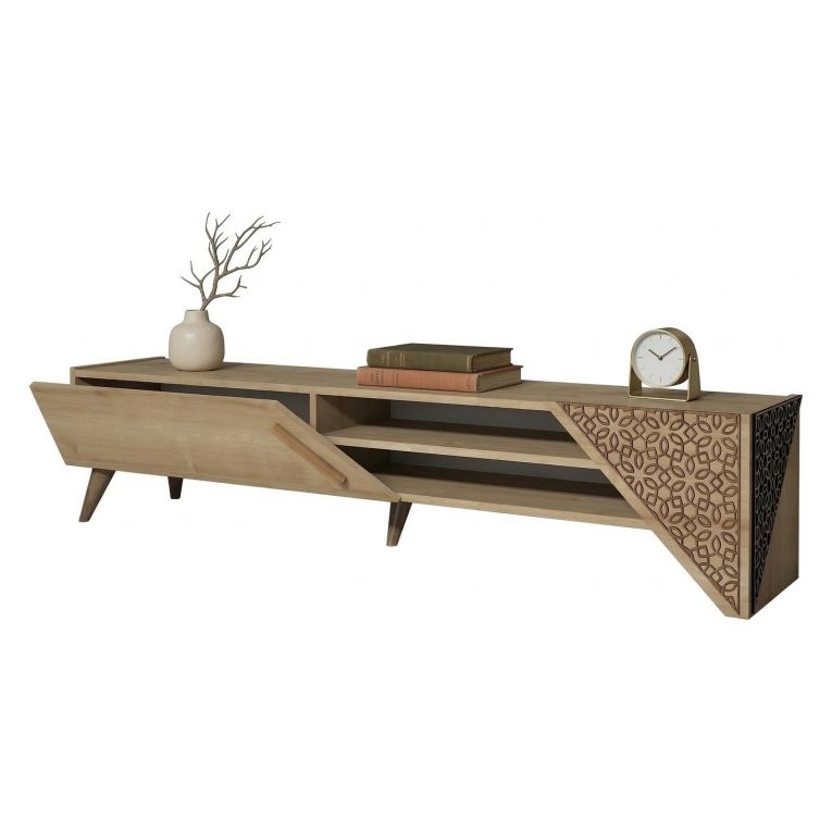 Mobile Porta tv Marrone Rovere un Ripiano Un'anta 180x40x37h cm, 3 Vani - Campli