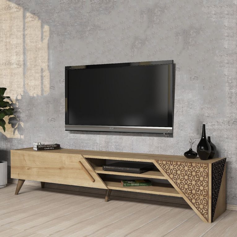 Mobile Porta tv Marrone Rovere un Ripiano Un'anta 180x40x37h cm, 3 Vani - Campli