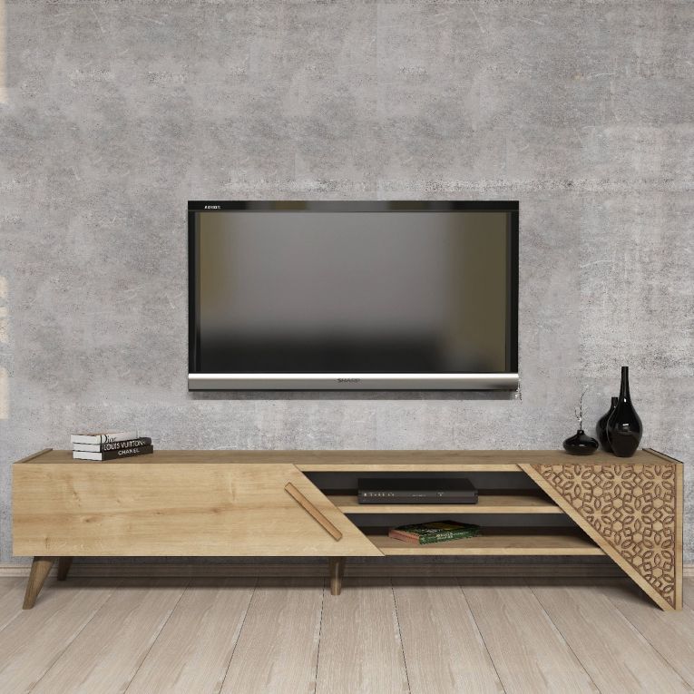 Mobile Porta tv Marrone Rovere un Ripiano Un'anta 180x40x37h cm, 3 Vani - Campli