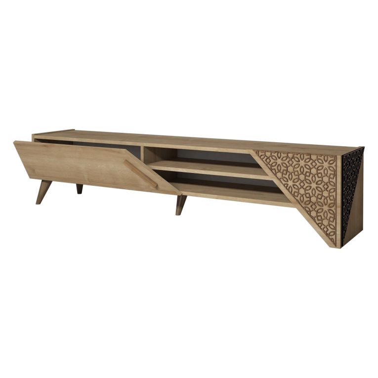 Mobile Porta tv Marrone Rovere un Ripiano Un'anta 180x40x37h cm, 3 Vani - Campli