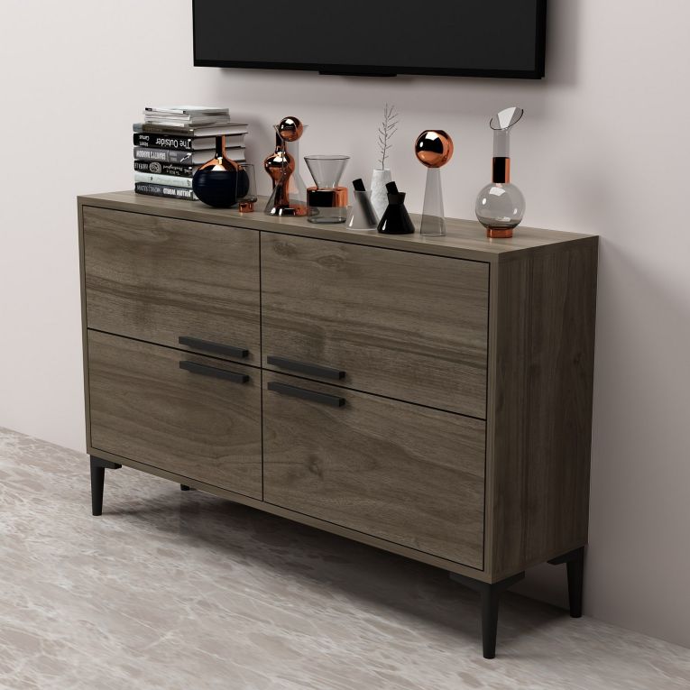 Mobile Porta tv Marrone Scuro 2 Ripiani 4 Ante 120x30x75h cm, 4 Vani - Luzzi