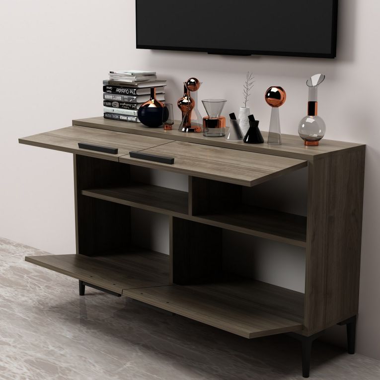 Mobile Porta tv Marrone Scuro 2 Ripiani 4 Ante 120x30x75h cm, 4 Vani - Luzzi