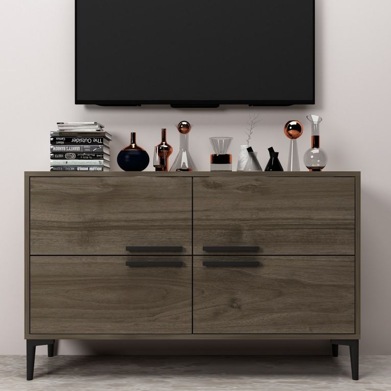 Mobile Porta tv Marrone Scuro 2 Ripiani 4 Ante 120x30x75h cm, 4 Vani - Luzzi