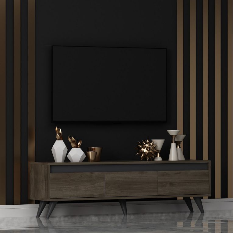 Mobile Porta tv Marrone Scuro 3 Vani 3 Ante 150x30x45h cm, Apertura a Ribalta - Romeno