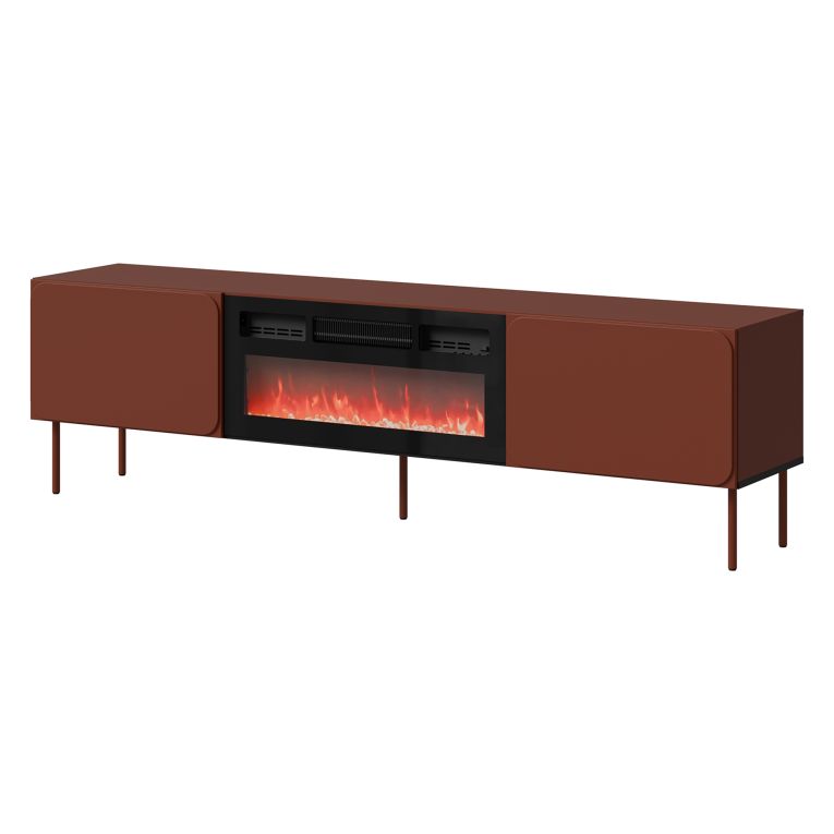 Mobile Porta tv Marrone Terracotta un Ripiano 2 Ante 200x42x57h cm, Caminetto Incluso - Vermezzo