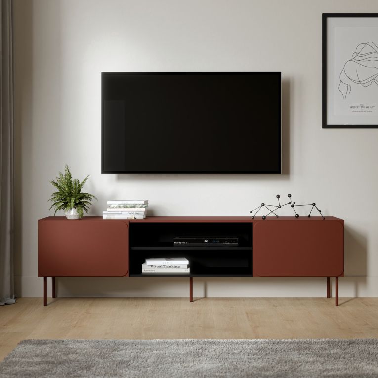Mobile Porta tv Marrone Terracotta un Ripiano 2 Ante 200x42x57h cm, con Piedini in Metallo - Cesara