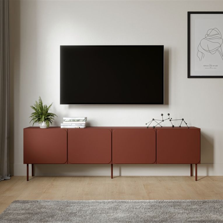 Mobile Porta tv Marrone Terracotta un Ripiano 2 Ante 200x42x60h cm, 4 Vani - Mornago