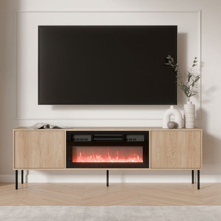 Mobile Porta tv Marrone un Ripiano 2 Ante 180x40x60h cm, Caminetto Incluso - Silvi