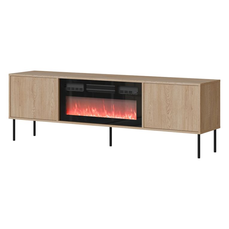Mobile Porta tv Marrone un Ripiano 2 Ante 180x40x60h cm, Caminetto Incluso - Silvi